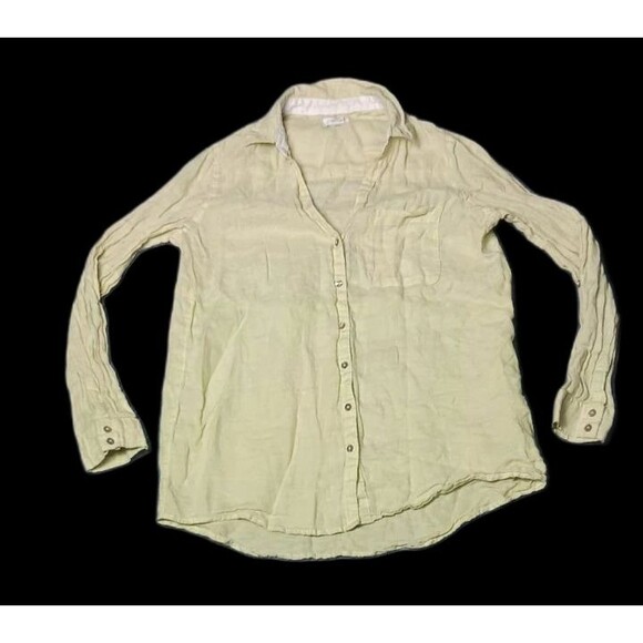 Sigrid Olson Tops - Sigrid Olson 100% Linen Long Sleeve Button Up Small Yellow Coastal Quiet Luxury